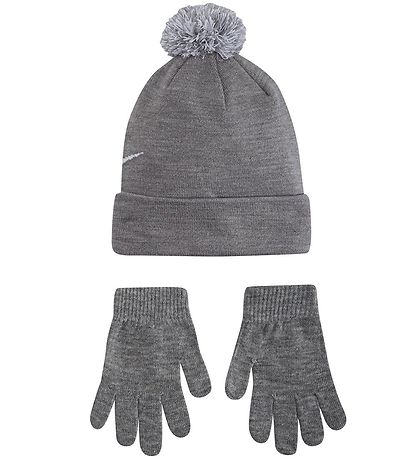 Nike Beanie/Gloves - Knitted - Swoosh - Grey Heather Nike Beanie/Gloves - Knitted - Swoosh - Grey Heather