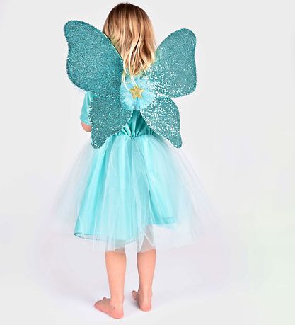 Den Goda Fen Kostüm - Feenkleid m. Flügel/Zauberstab - Türkis Den Goda Fen Kostüm - Feenkleid m. Flügel/Zauberstab - Türkis