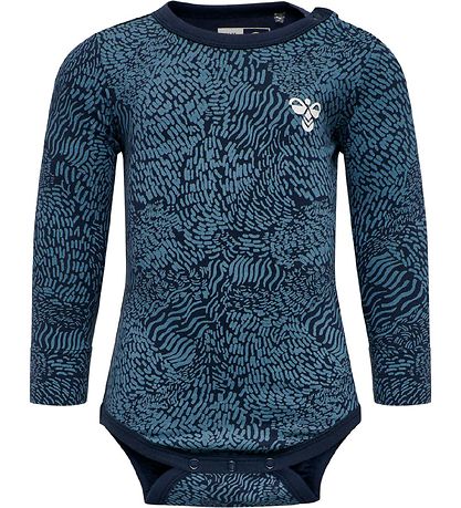 Hummel Bodysuit l/s - hmlBONGO - Blue w. Pattern