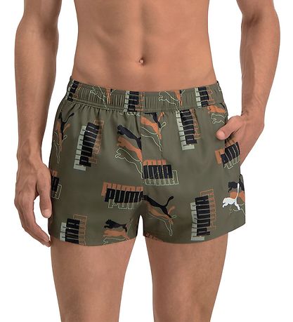 Puma Swim Shorts - Logo - Moss Green Combo