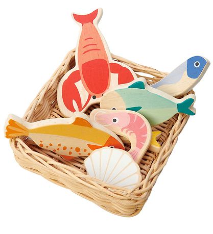 Tender Leaf Wooden Toy - Basket With Fish & Shellfish Tender Leaf Wooden Toy - Basket With Fish & Shellfish