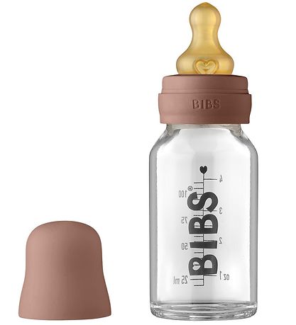 BIBS Babyflasche - Glas - Slow Flow - 110 ml - Naturgummi - Holz