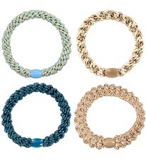 Kknekki Elastic Hair Bands - 4-Pack - Blue/Beige Glitter Mix Kknekki Elastic Hair Bands - 4-Pack - Blue/Beige Glitter Mix