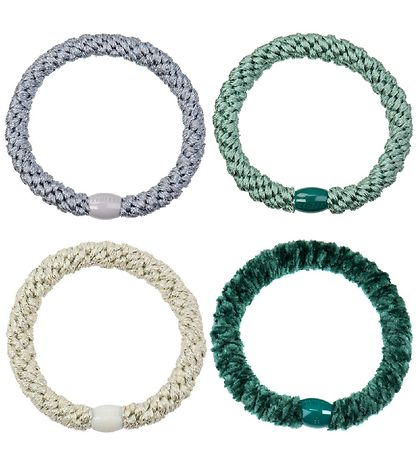 Kknekki Elastic Hair Bands - 4-Pack - Green/Blue/Beige Glitter M