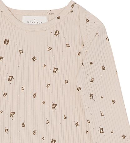 Monsieur Mini Bodysuit æ/s - Off White w. Chocolate