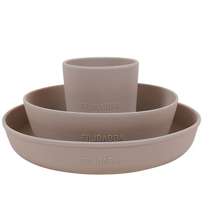 Filibabba Geschirr-Set - Silikon - 3 Teile - Warm Grey