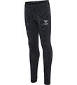 Hummel Leggings - hmlLumi - Black w. Silver stripes
