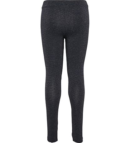 Hummel Leggings - hmlLumi - Black w. Silver stripes
