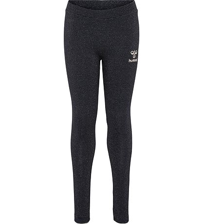 Hummel Leggings - hmlLumi - Black w. Silver stripes