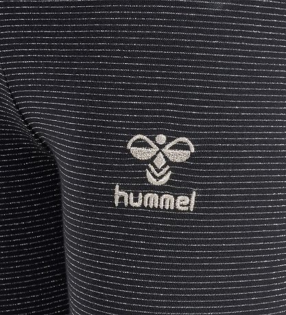 Hummel Leggings - hmlLumi - Black w. Silver stripes