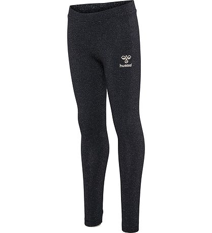 Hummel Leggings - hmlLumi - Black w. Silver stripes