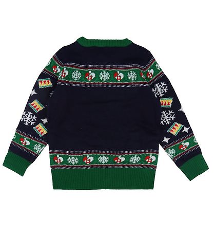Jule-Sweaters Blússa - Jólatré - Prjónað - Dökkblátt/Grænt