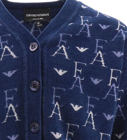Emporio Armani Cardigan - Cropped - Knitted - Blue with Logos