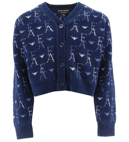 Emporio Armani Cardigan - Cropped - Knitted - Blue with Logos