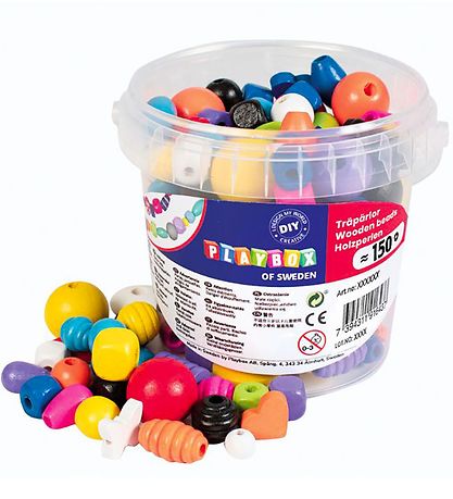 Playbox Beads - Wooden beads I Bucket - 150 pcs - Basic colors