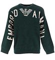 Emporio Armani Blússa - Ull/Akrýl - Grænt/Hvítur Emporio Armani Blússa - Ull/Akrýl - Grænt/Hvítur