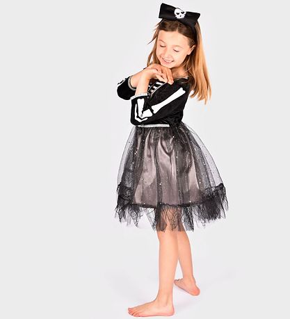 Den Goda Fen Kostüm - Skelettkleid und Haarband - Schwarz