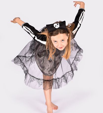 Den Goda Fen Kostüm - Skelettkleid und Haarband - Schwarz
