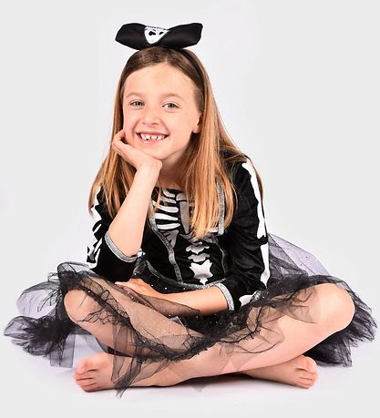 Den Goda Fen Kostüm - Skelettkleid und Haarband - Schwarz