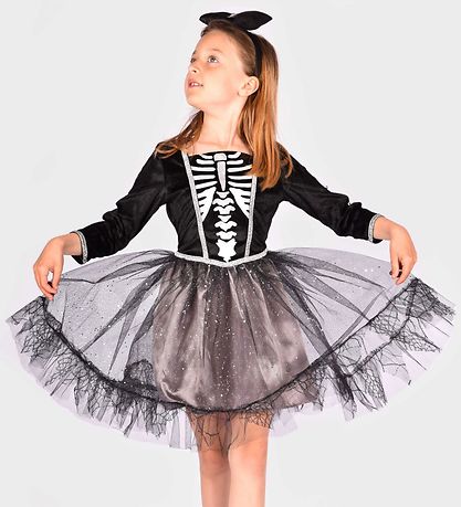 Den Goda Fen Kostüm - Skelettkleid und Haarband - Schwarz