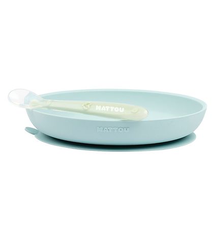Nattou Dinner Set - Silicone - 2 Parts - Light Blue Nattou Dinner Set - Silicone - 2 Parts - Light Blue