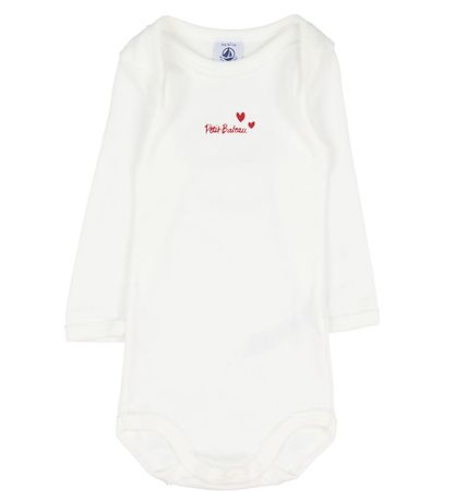 Petit Bateau Bodysuit L/æ - 3-Pack - White w. Hearts