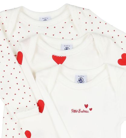 Petit Bateau Bodysuit L/æ - 3-Pack - White w. Hearts