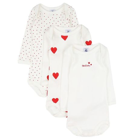 Petit Bateau Bodysuit L/æ - 3-Pack - White w. Hearts