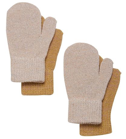 CeLaVi Mittens - Wool/Nylon - 2-Pack - Beige Gold w. Glitter