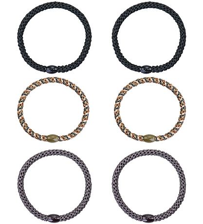 Kknekki Haargummis - 6er-Pack - Slim - Schwarz/Grau/Glitzer Kknekki Haargummis - 6er-Pack - Slim - Schwarz/Grau/Glitzer