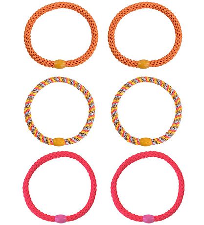 Kknekki Elastic Hair Bands - 6-Pack - Slim - Pink/Orange