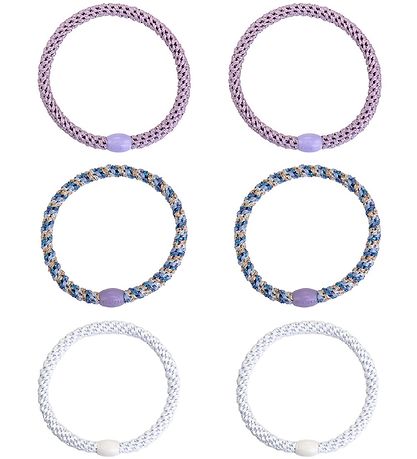 Kknekki Elastic Hair Bands - 6-Pack - Slim - White/Purple/Blue
