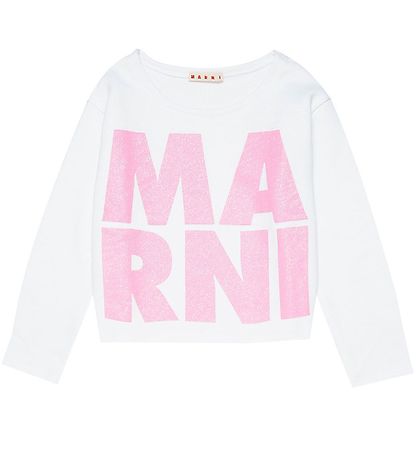 Marni Sweatshirt - Cropped - White/Pink w. Glitter