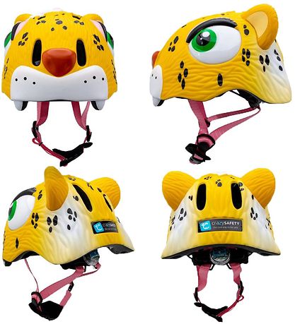 Crazy Safety Bicycle Helmet w. Light - Leopard - Yellow