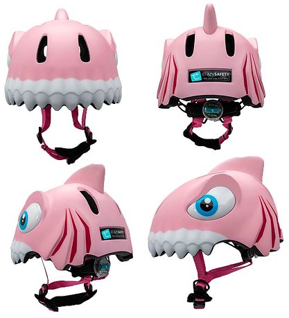 Crazy Safety Bicycle Helmet w. Light - Shark - Pink