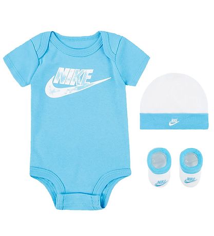 Nike Gift Box - Bodysuit s/s/Beanie/Socks/Blanket - Baltic Blue