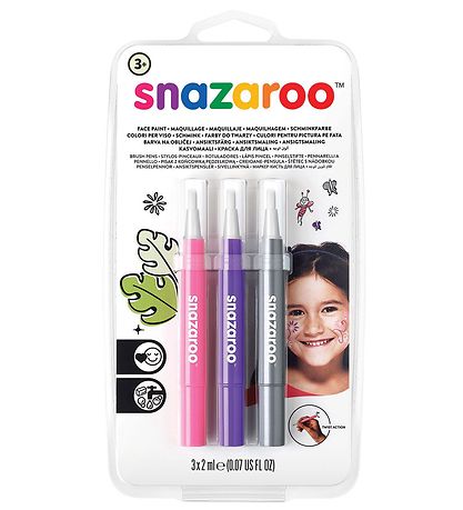 SNAZAROO Ansiktsmaling - Penselmaling - 3 stk. - Rosa/Lilla/Sølv