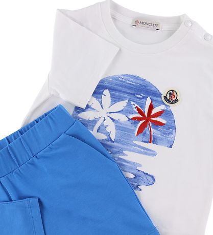 Moncler T-Shirt/Shorts - Blau/Weiß m. Print
