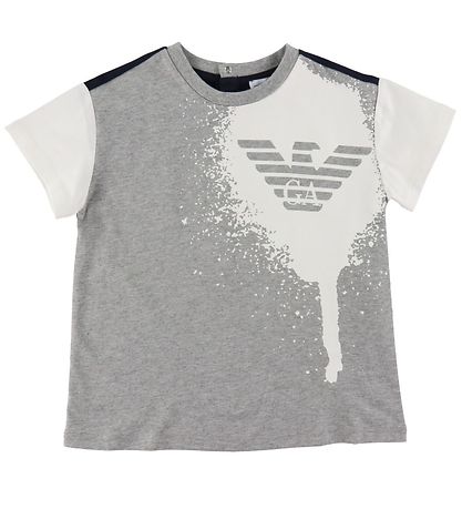 Emporio Armani T-Shirt - Grau Meliert/Navy m. Weiß Emporio Armani T-Shirt - Grau Meliert/Navy m. Weiß