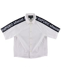 Emporio Armani Overhemd s/s - Wit/Navy m. Logostreep Emporio Armani Overhemd s/s - Wit/Navy m. Logostreep