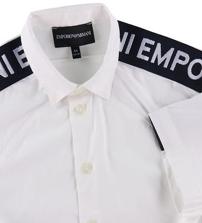 Emporio Armani Shirt s/s - White/Navy w. Logo Stripe