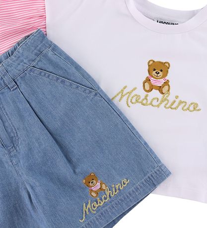 Moschino T-shirt/Denimshorts - White/Blue w. Logo/Gold