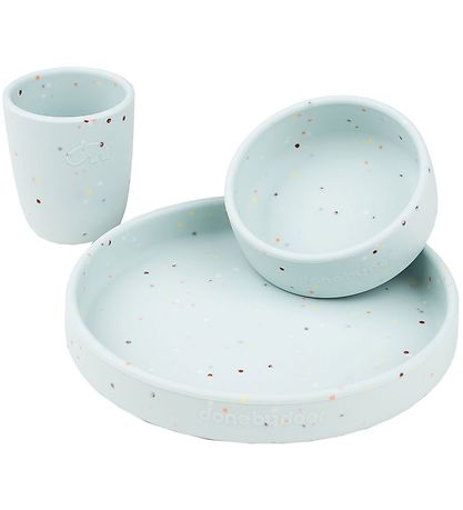 Done by Deer Dinner Set - Silicone - 3 Parts - Confetti Blue Done by Deer Dinner Set - Silicone - 3 Parts - Confetti Blue