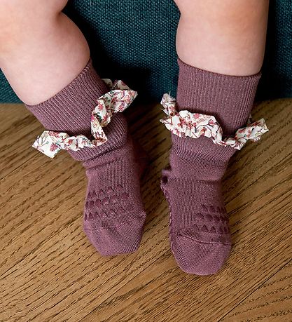 GoBabyGo Sokken - Anti-Slip - Bamboe/Liberty - Mistig Plum GoBabyGo Sokken - Anti-Slip - Bamboe/Liberty - Mistig Plum