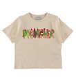 Moncler T-shirt - Beige w. Pink/Green Moncler T-shirt - Beige w. Pink/Green
