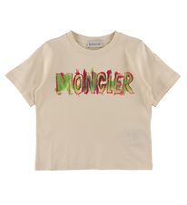 Moncler T-shirt - Beige w. Pink/Green Moncler T-shirt - Beige w. Pink/Green