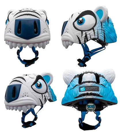 Crazy Safety Bicycle Helmet w. Light - Tiger - White