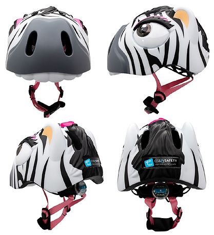 Crazy Safety Bicycle Helmet w. Light - Zebra - Black/White