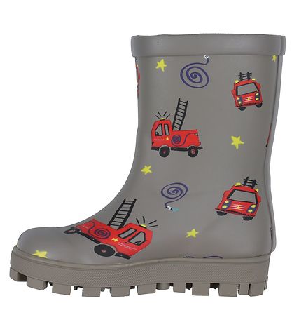 Rubber Duck Rubber Boots - Grey w. Fire trucks