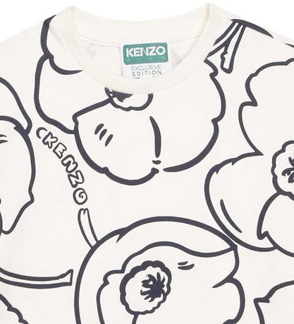 Kenzo T-shirt - Exclusive Edition - Cream/Black w. Flowers